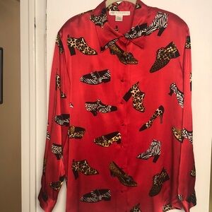 Jessica Holbrook Vtg. Long-Sleeve Silk Button-Down Blouse – Shoe Design - EC